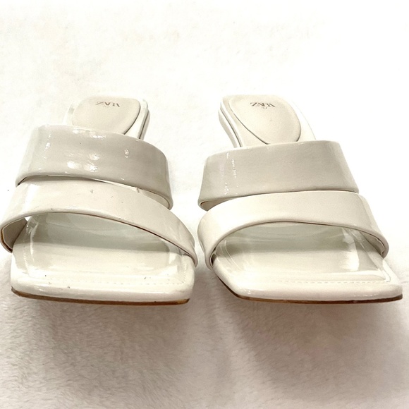 Zara  White Open Toe Square Padded  Dressy High Heel Sandals Size US7/EU37 - Picture 5 of 16